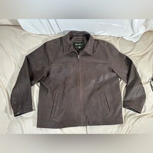 EDDIE BAUER XLarge Mens Full Zip Leather Jacket Dark Brown Bomber Biker Jacket